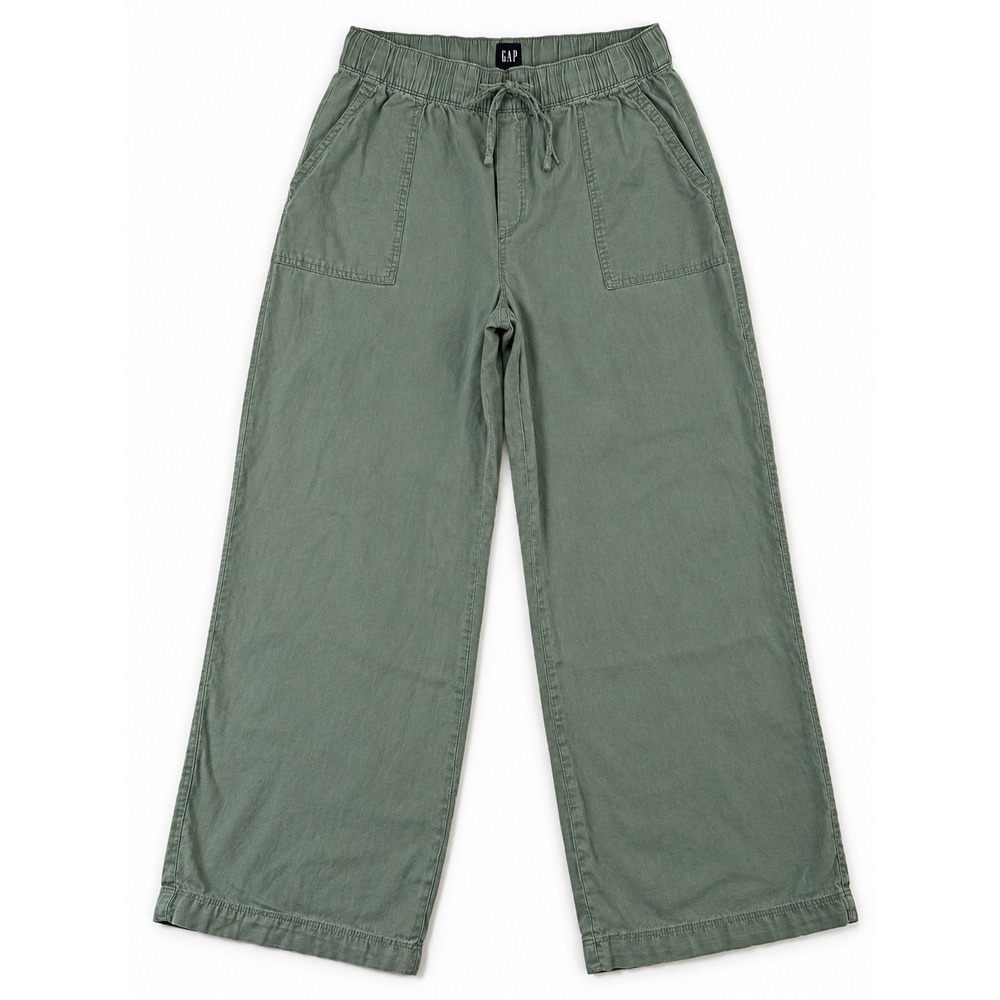 Gap Womens Linen Rayon Wide Leg Pull On Pants Sage Green Olive Size L